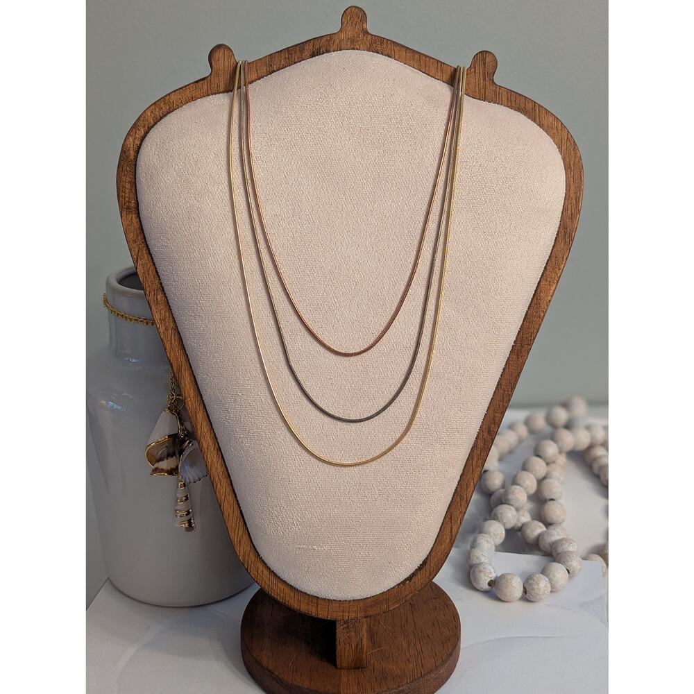 Premier Designs Vintage 1980s 24" Tri-Tone Triple Snake Chain Layered Necklace